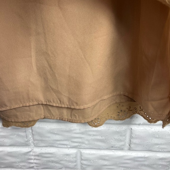 KNOX ROSE Boho Tan V-Neck Cotton Eyelet Dress Ruffle Cap Sleeve - Picture 8 of 9